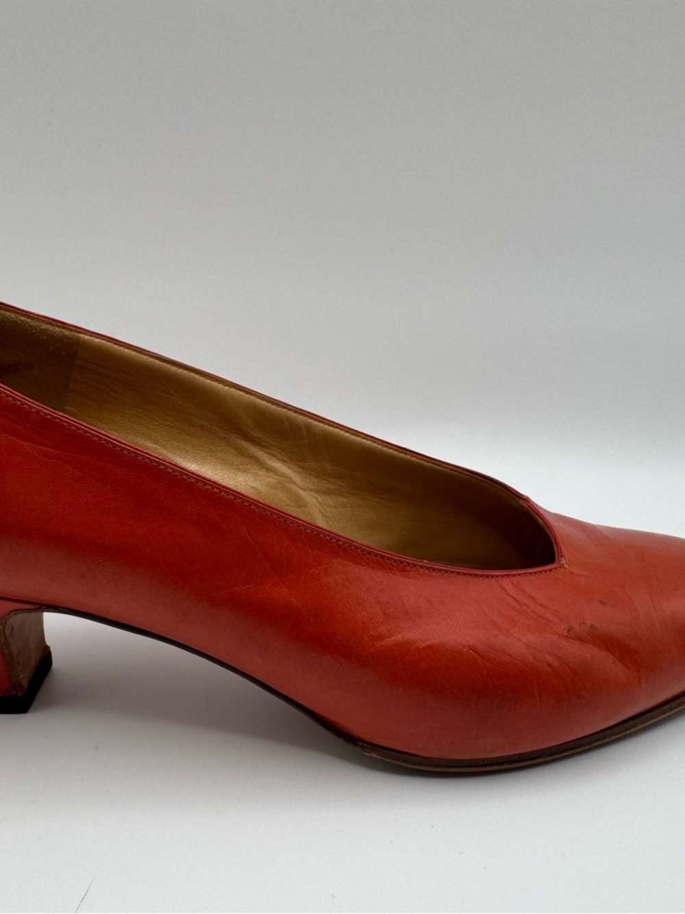 Vintage Hermès Paris Brick Red Leather Kitten Heel Pump Size 36.5 France - Picture 2 of 6